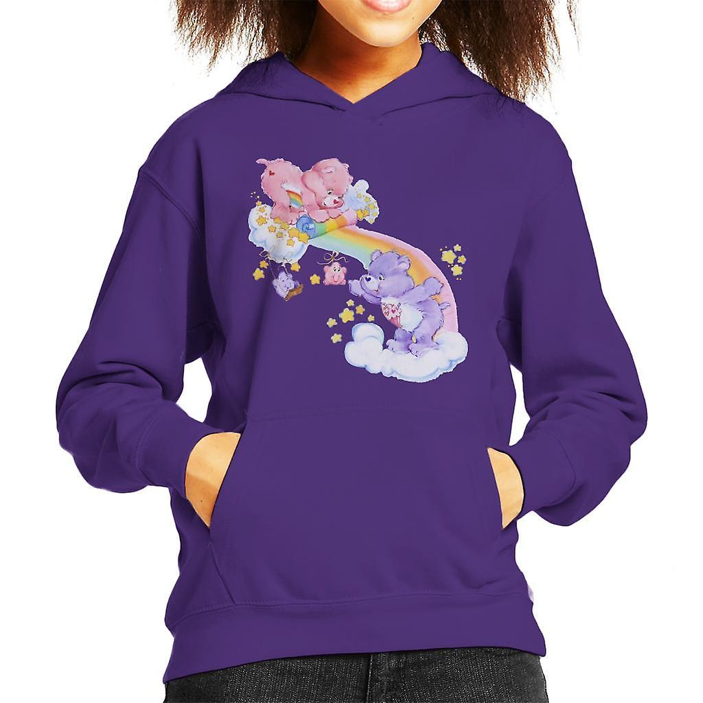 Care Bears Cheer Bear And Share Bear Unrolling A Rainbow Kid's Hooded Sweatshirt Purple Small (5-6 yrs)