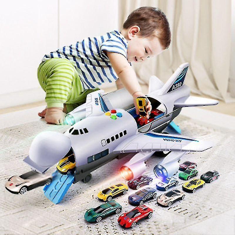 Tmall Toy Aircraft Music Story Simulation Track Inertia Children's Toy Aircraft Large Size Passenger Plane Kids Airliner Toy Car Blue 8 Cars