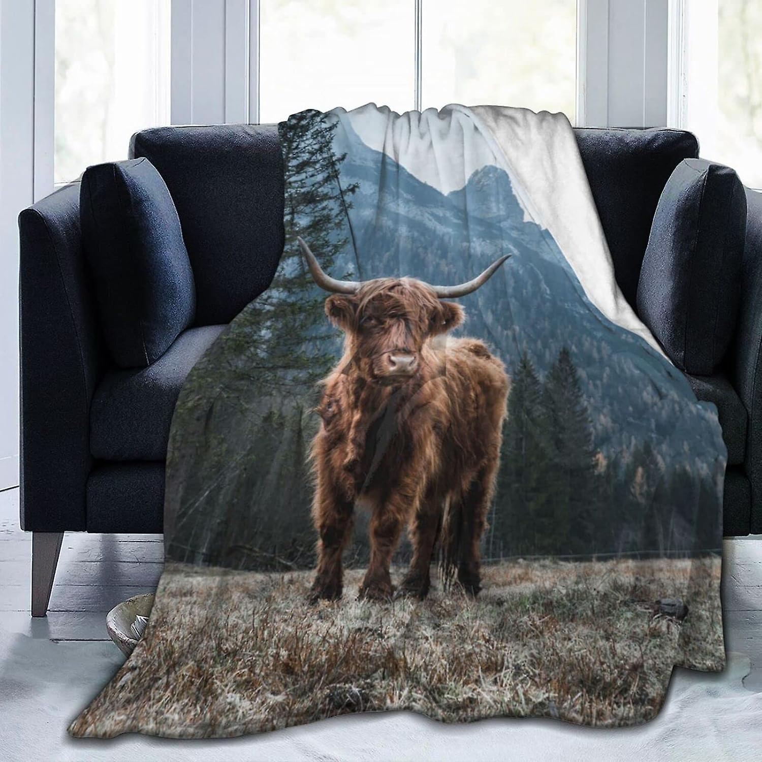 Kerota WT1807 Throw Blanket Highland Cattle Soft Flannel Blanket Anti Static Washable Blankets For Bed Sofa 50x40in 125x100cm