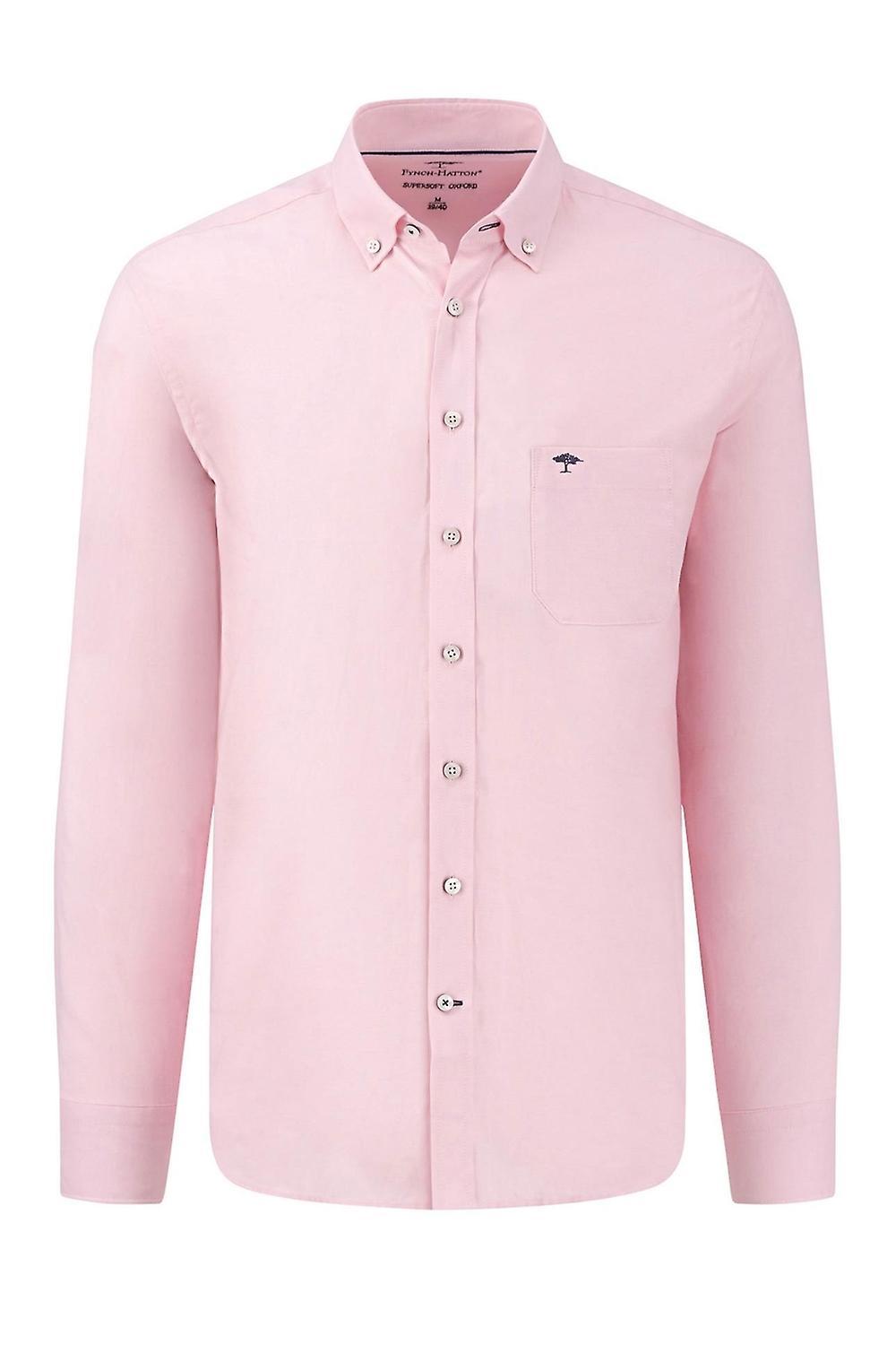 Men's Fynch-Hatton Long Sleeved Oxford Button Down Collar Shirt Pink - Size: 44