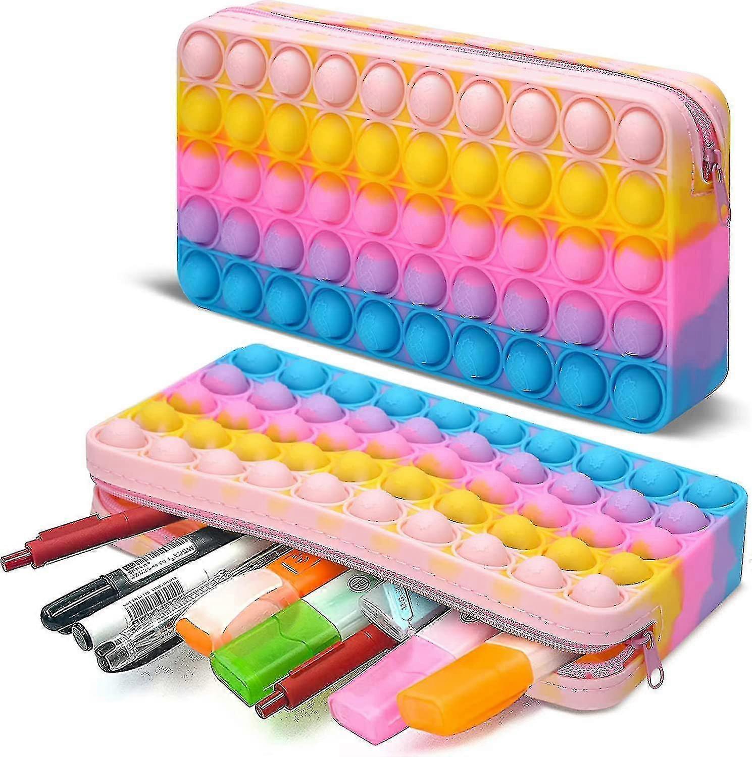 Unbrandded Pop Fidget Girls Pencil Case, Push Pop Bubble Kids Pencil Case, Pop Up Pencil Case Large Capacity (Macarons) - SNNGV