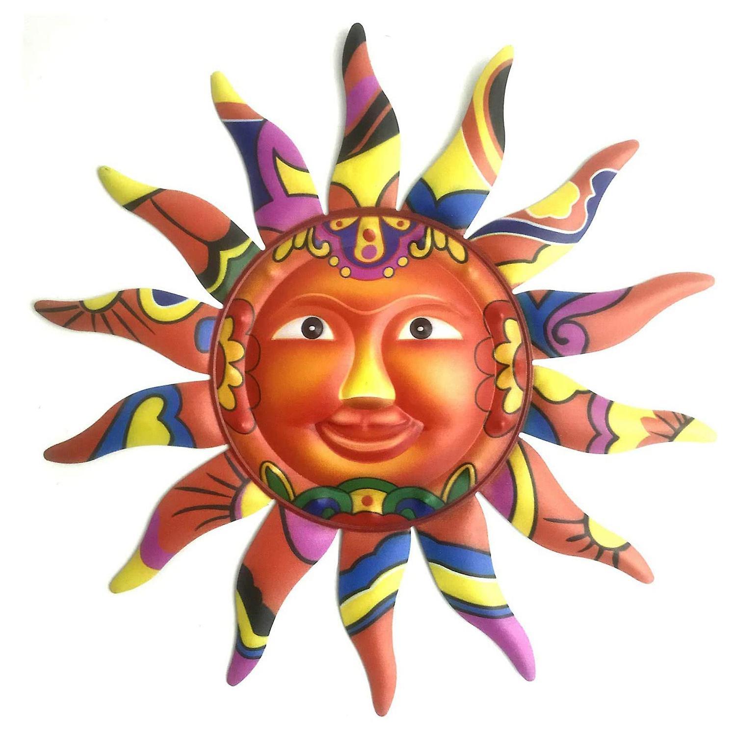 Volord Metal Smiling Sun Wall Art Sculpture Decor Smiling Sun Art Decor Hanging for Indoor Outdoor Home Garden Courtyard Decoration Orange