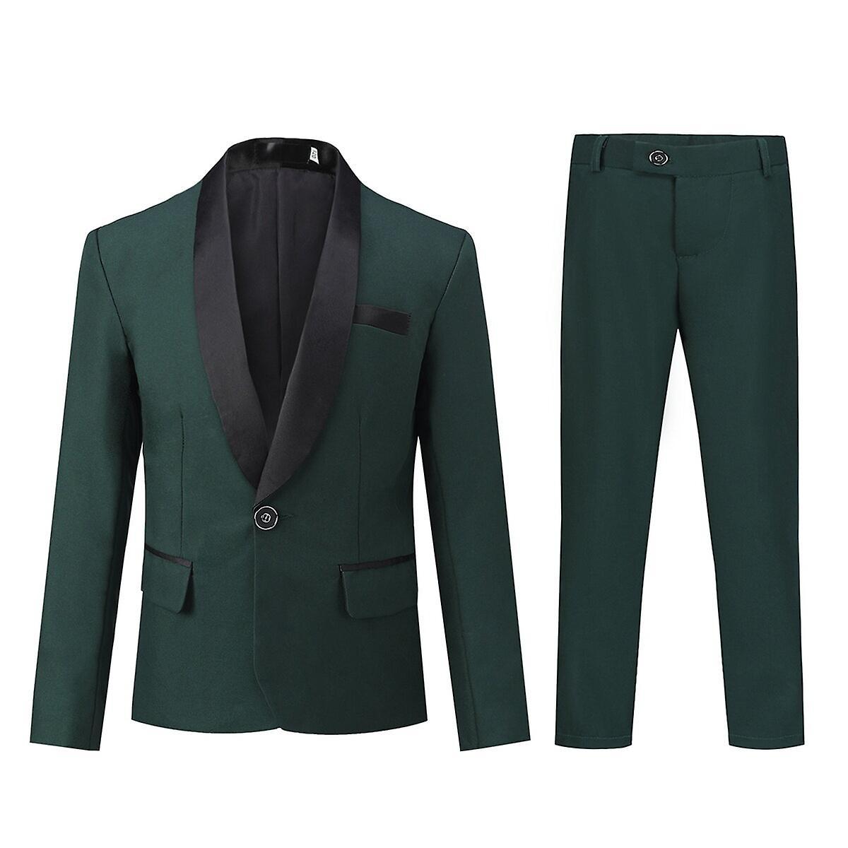 Sliktaa Boys Youth Shawl Neck Wedding Evening Dress Slim Fit Suit Blazer and Pants Green 110CM