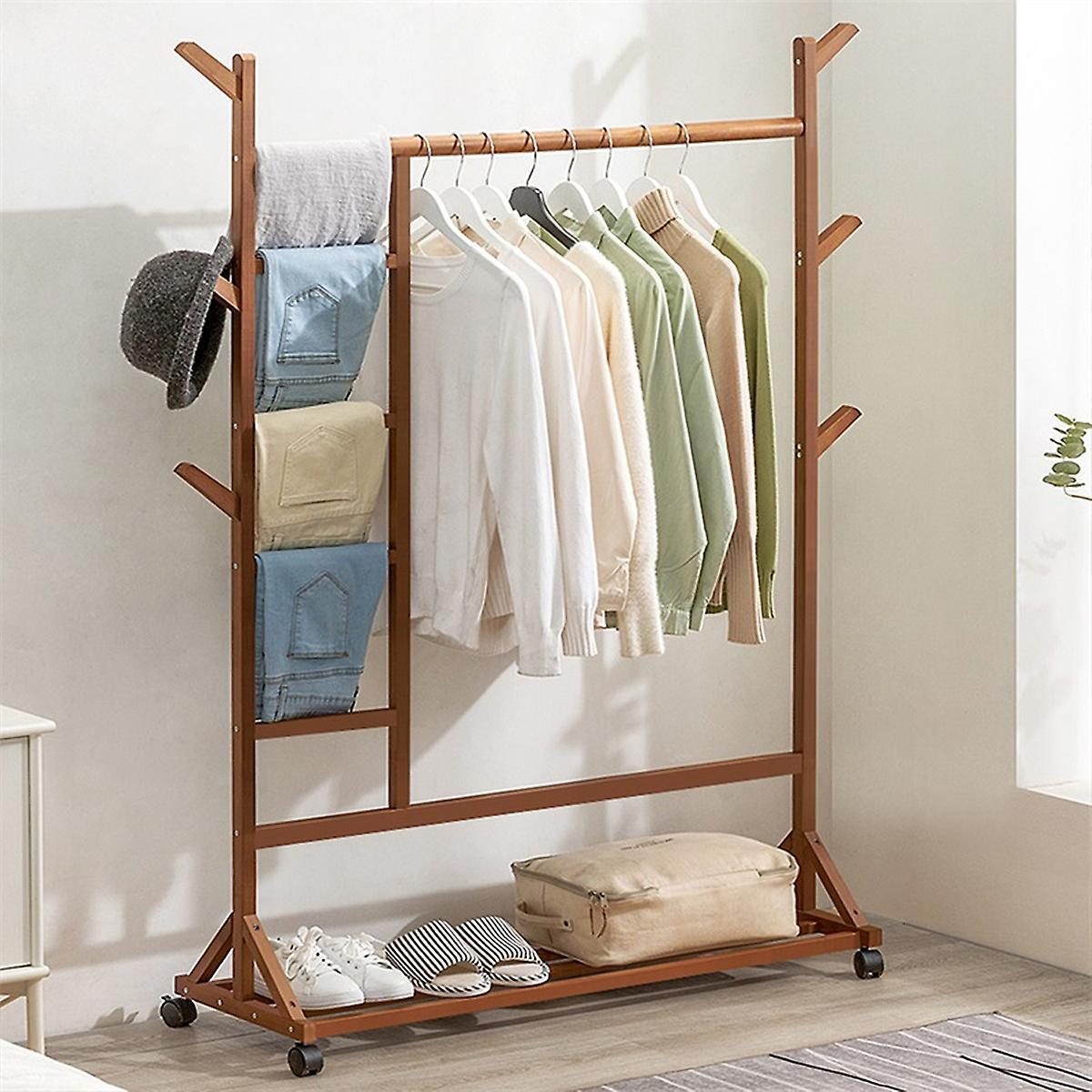 Living And Home Livingandhome Bamboo Clothes Rails Hanging Rack Dark Brown