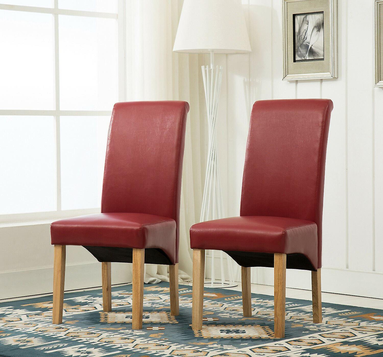 mcc direct Set of 2 Faux Leather Dining Chairs Roll Top Scroll High Back RED