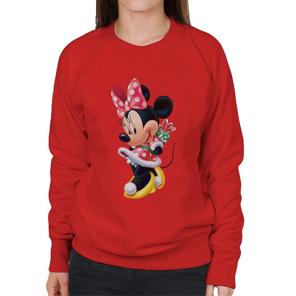 Disney Christmas Minnie Mouse Hiding Present Women's Sweatshirt Red Large