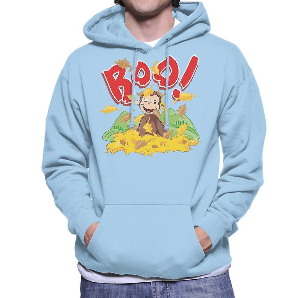 Curious George Boo In The Leaves Men's Hooded Sweatshirt Sky Blue Small