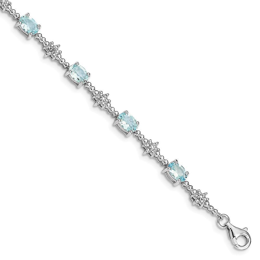 JewelryWeb 925 Sterling Silver Polished Fancy Lobster Closure Aquamarine and Diamond Bracelet Measures 4mm Wide Jewelry for Women 7.000