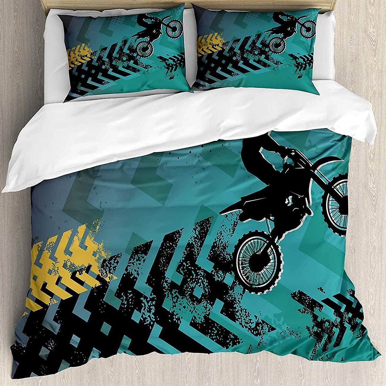 Tinor 3d Motorcycle Dirt Bike Bedding Quilt Cover Duvet Cover Set With Pillow Case(twin)