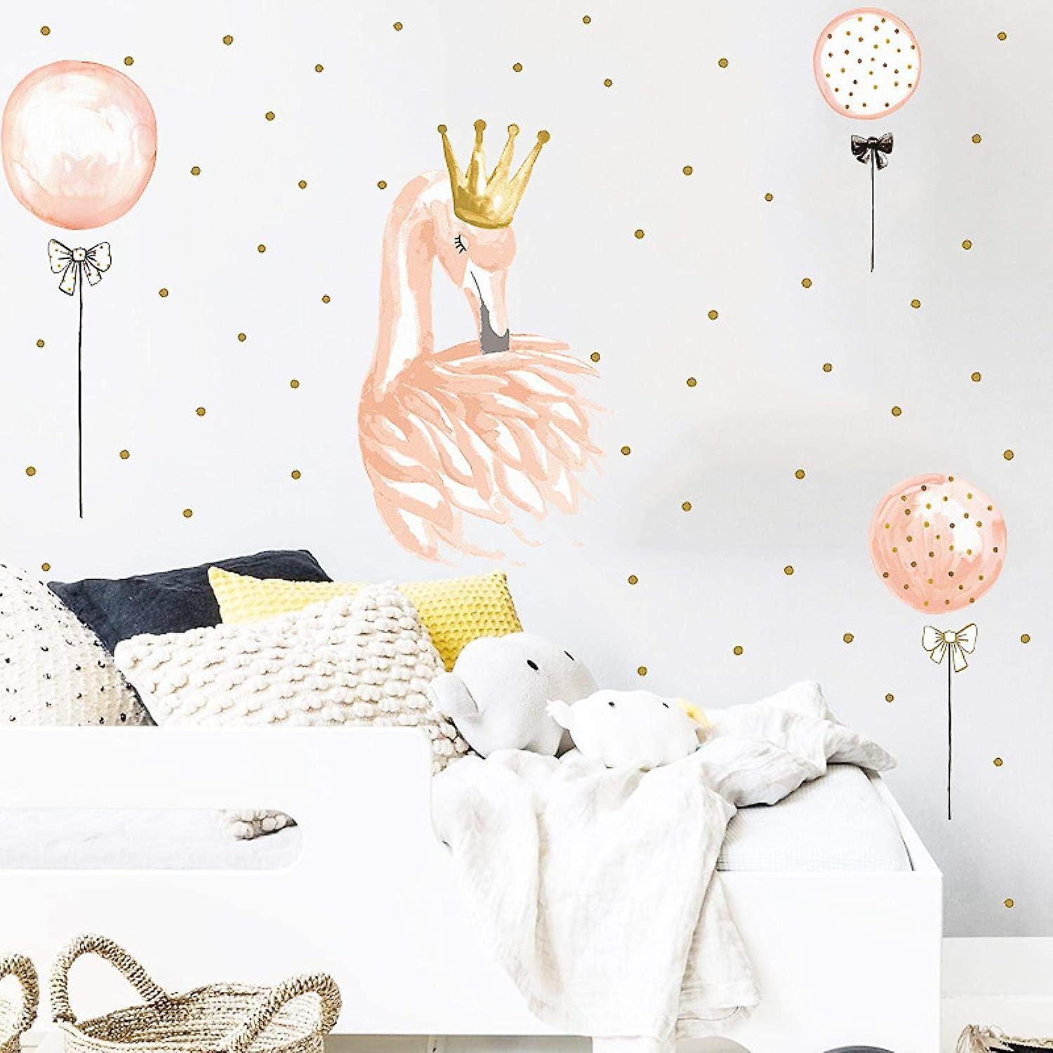 Heytea Balloon Swan Wall Stickers for Kids Room Children Girl Bedroom Wall Decor Living Room Background Room Decoration PVC Art Sticker - -