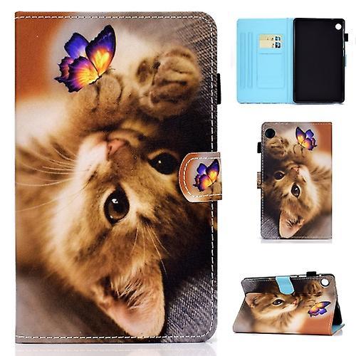 Mycase For Samsung Galaxy Tab A9 Colored Drawing Stitching Horizontal Flip Leather Tablet Case With Card Slots Butterfly Cat