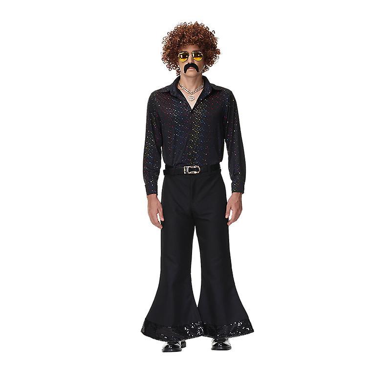 Jielin 70s Disco Costume For Men Women, Disco Jumpsuit Disco Doll Halloween Costume black Men M