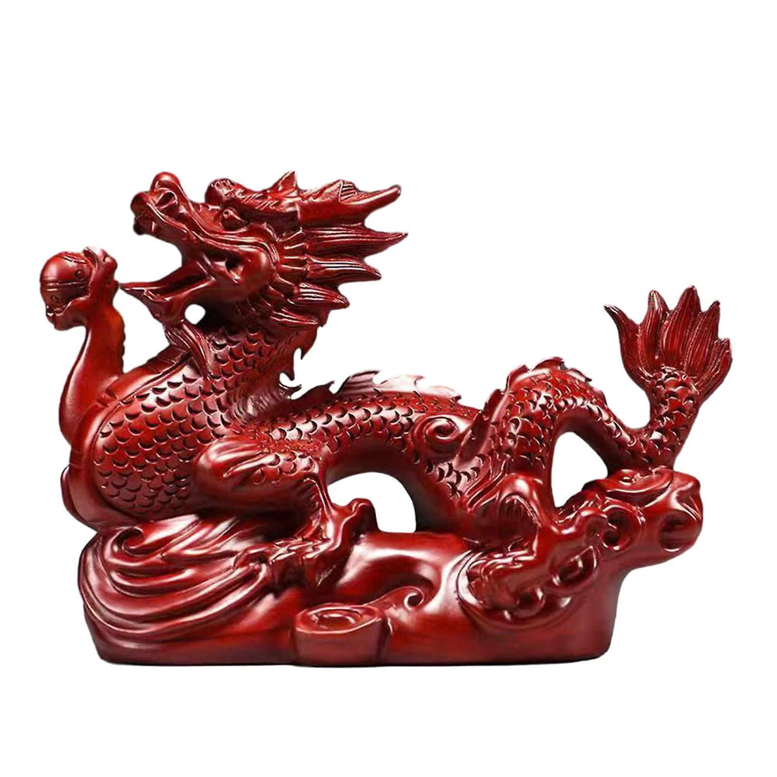 wirlsweal Dragon Ornament Chinese Feng Shui Dragon Statue Lucky Wooden Animals Figurine for Office Home Decoration Red 12cm