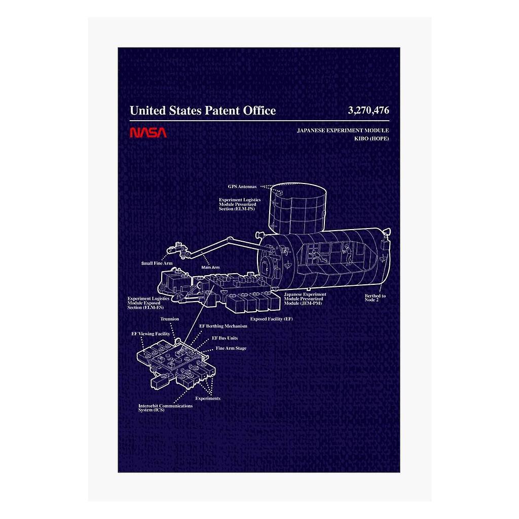 NASA Japanese Experiment Module Kibo Blueprint A4 Print Navy Blue 21cm x 29.7cm