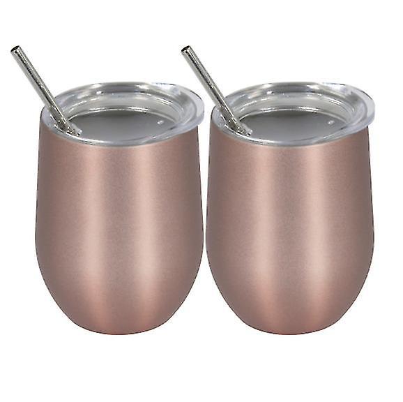 Tianzun Stainless Steel Insulated Flask, 350ml Steel Mug, 2 Pieces Coffee Mug With Straw(rose Gold)