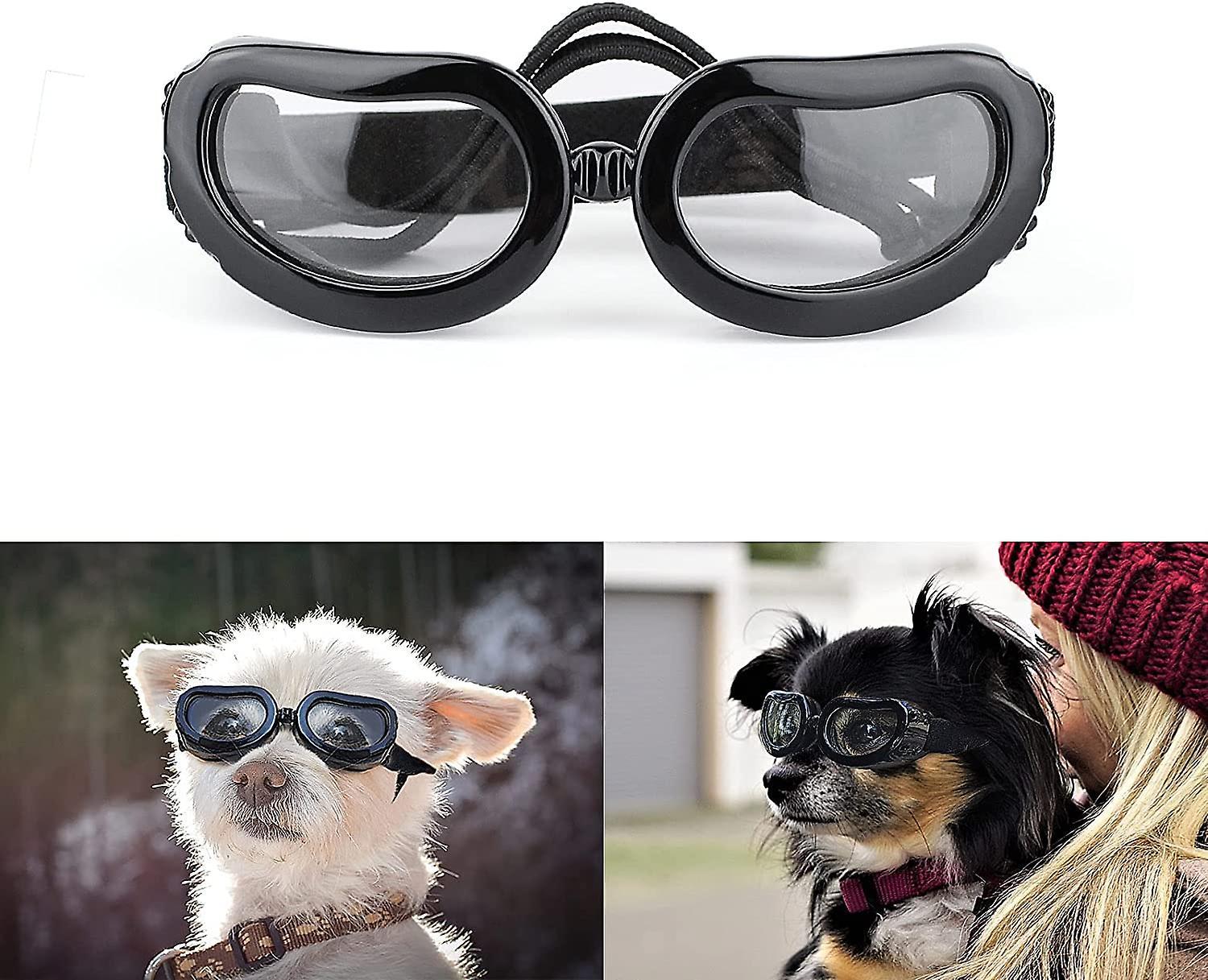 Fongwan Dog Sunglasses Small Breed, Uv Protection Small Dog Goggles, Wind Dust Proof Small Goggles With Adjustable Straps Black-Clear