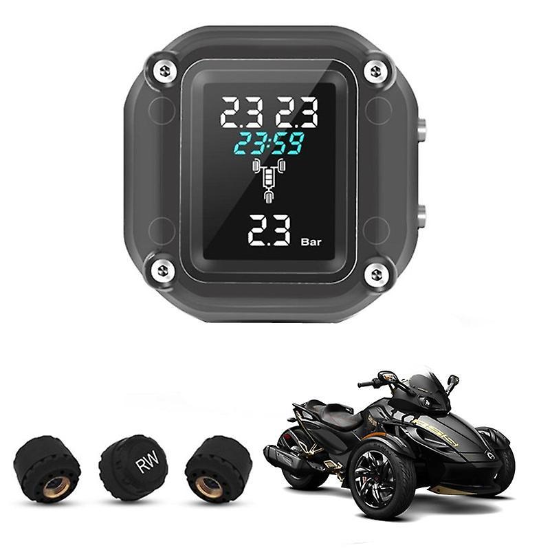 Tire Pressure Detector Trikes Motorcycle Tpms Motor Tire Pressure Tyre Temperature Monitoring Alarm System With 3 External Sensors For 3 Wheelers F...