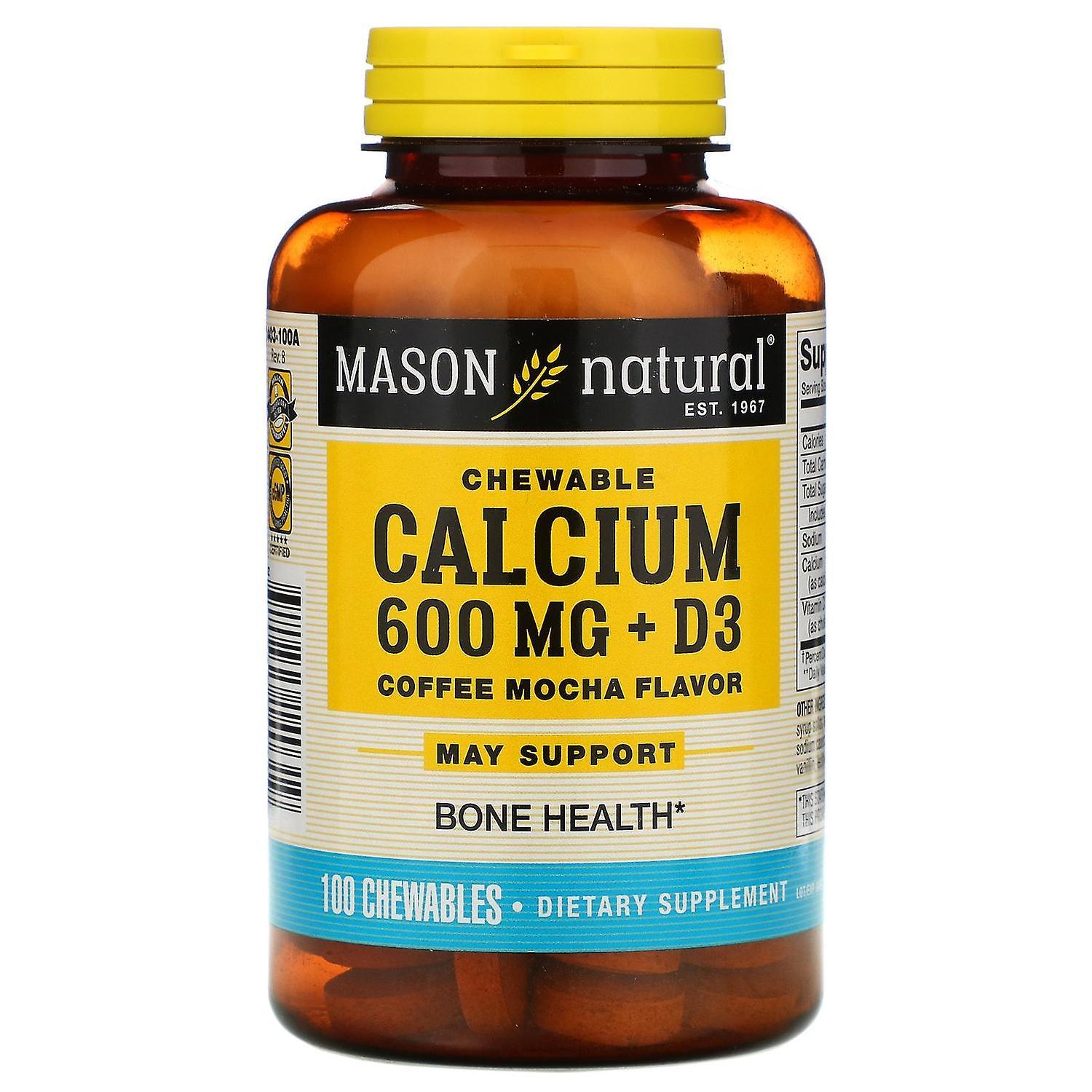 Mason Natural, Chewable Calcium + D3, Coffee Mocha Flavor, 600 mg, 100 Chewables