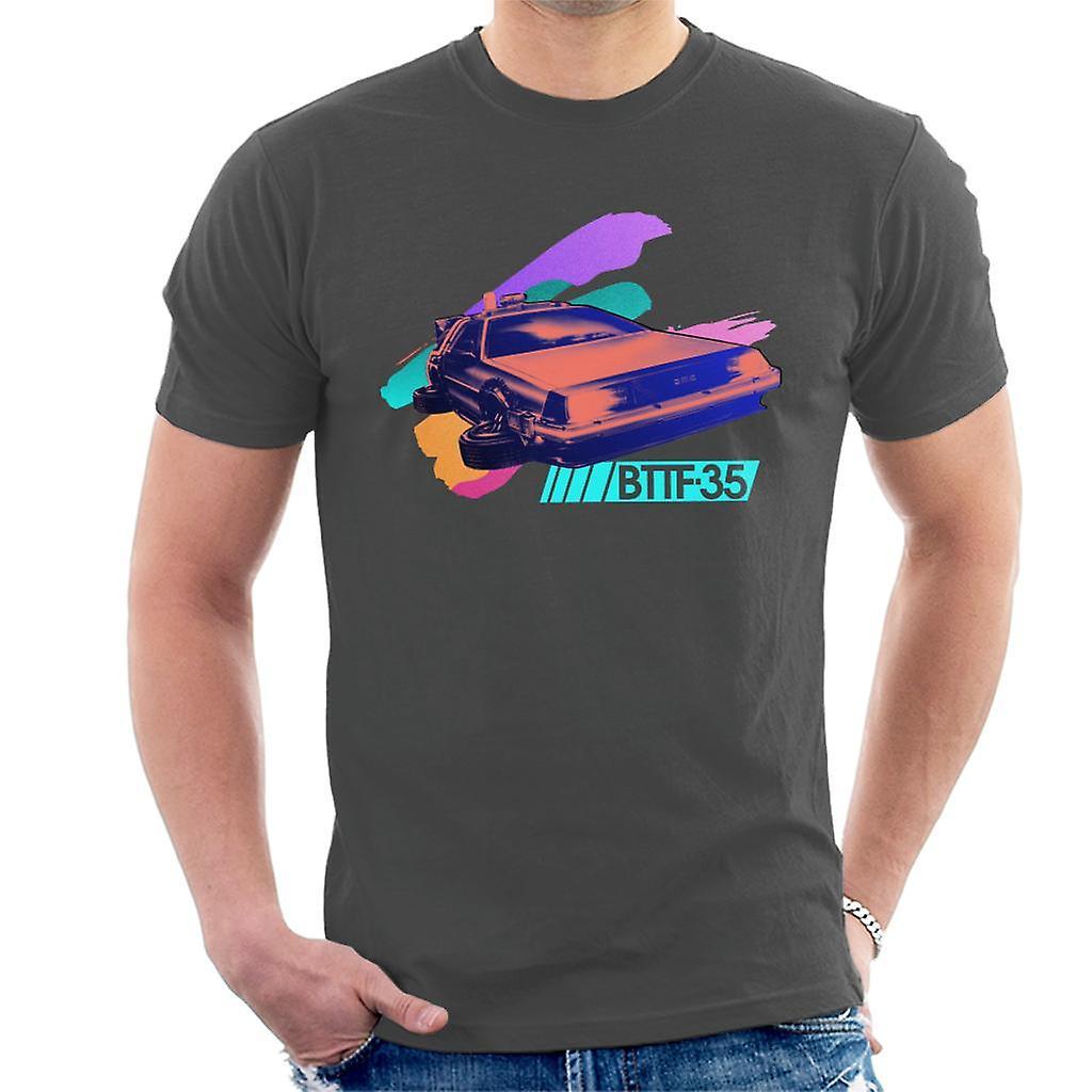 Back to the Future 35th Anniversary Delorean Flying Men's T-Shirt Charcoal XX-Large