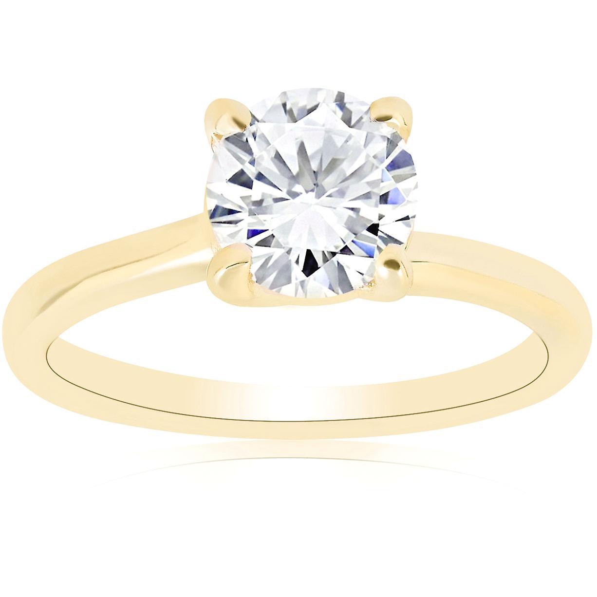 Pompeii3 1 ct Round Diamond Solitaire Engagement Ring 14k Yellow Gold 9