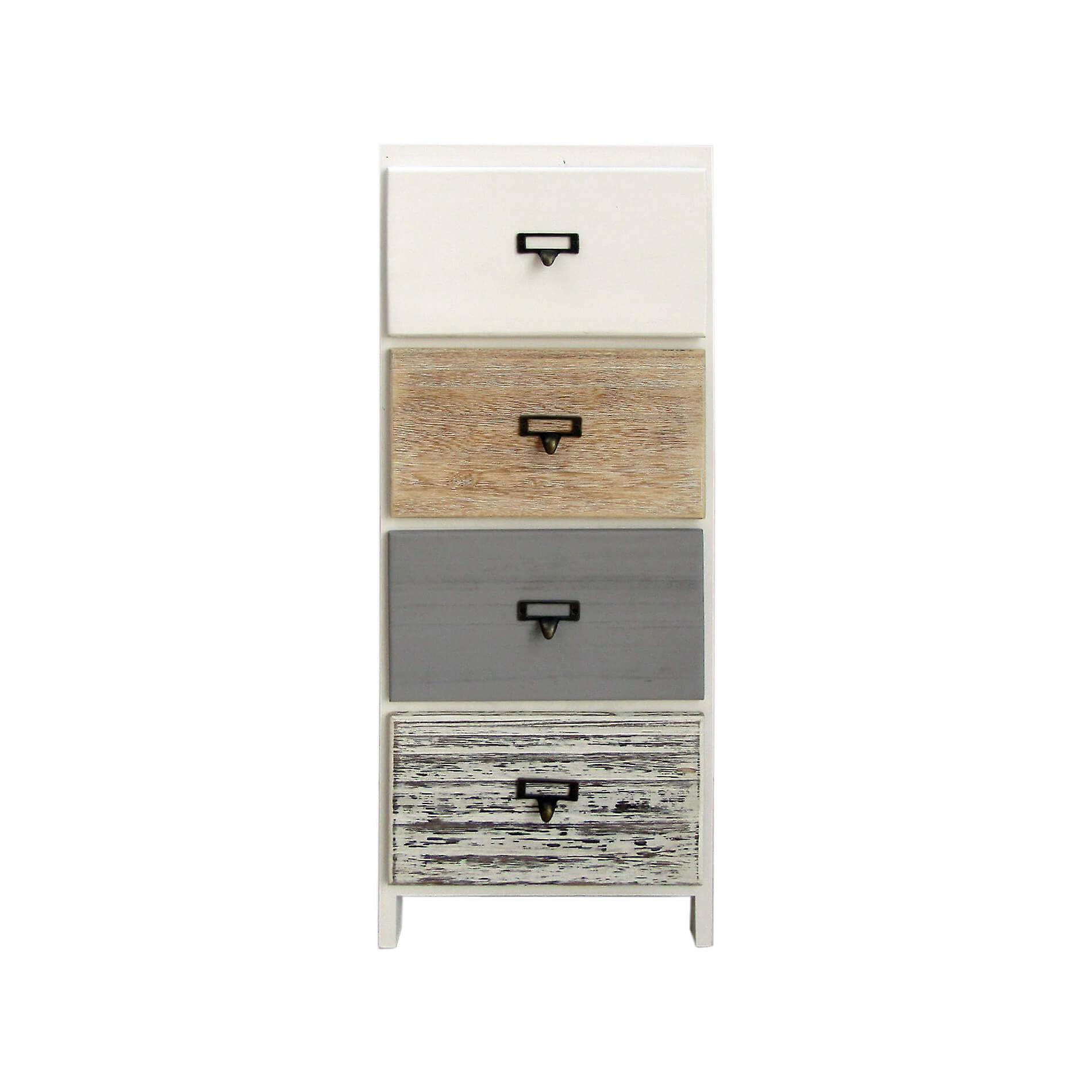 Mobili Rebecca Rebecca Furniture Chest of Drawers 4 Drawers White Wood Beige Grey Mounted 79x30x24