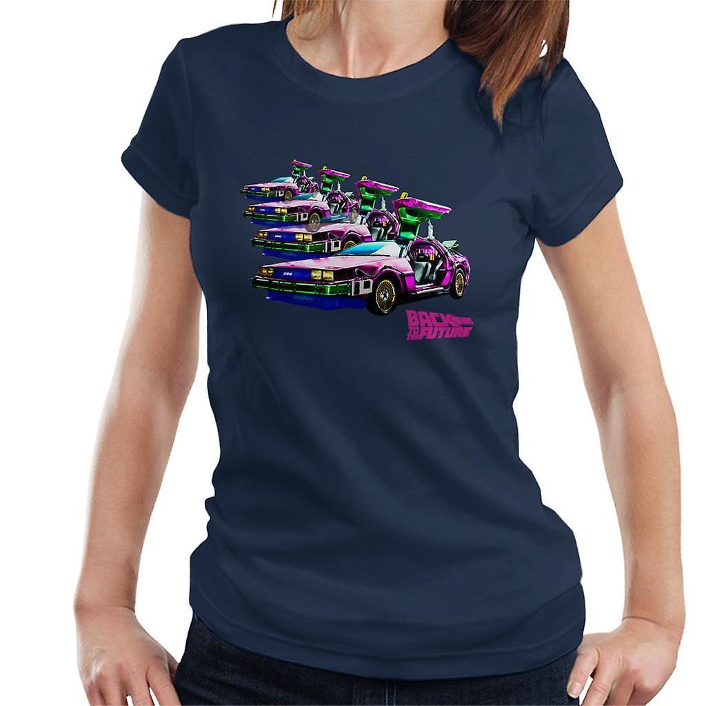 Back to the Future Delorean Mirrored Women's T-Shirt Navy Blue Large