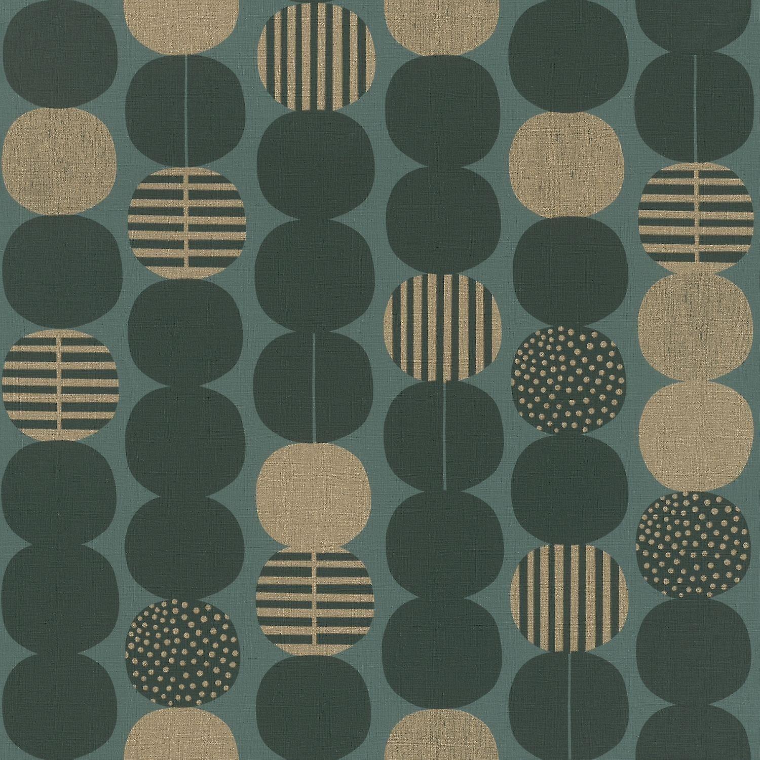 Rasch Retro Wallpaper Circles Green And Gold