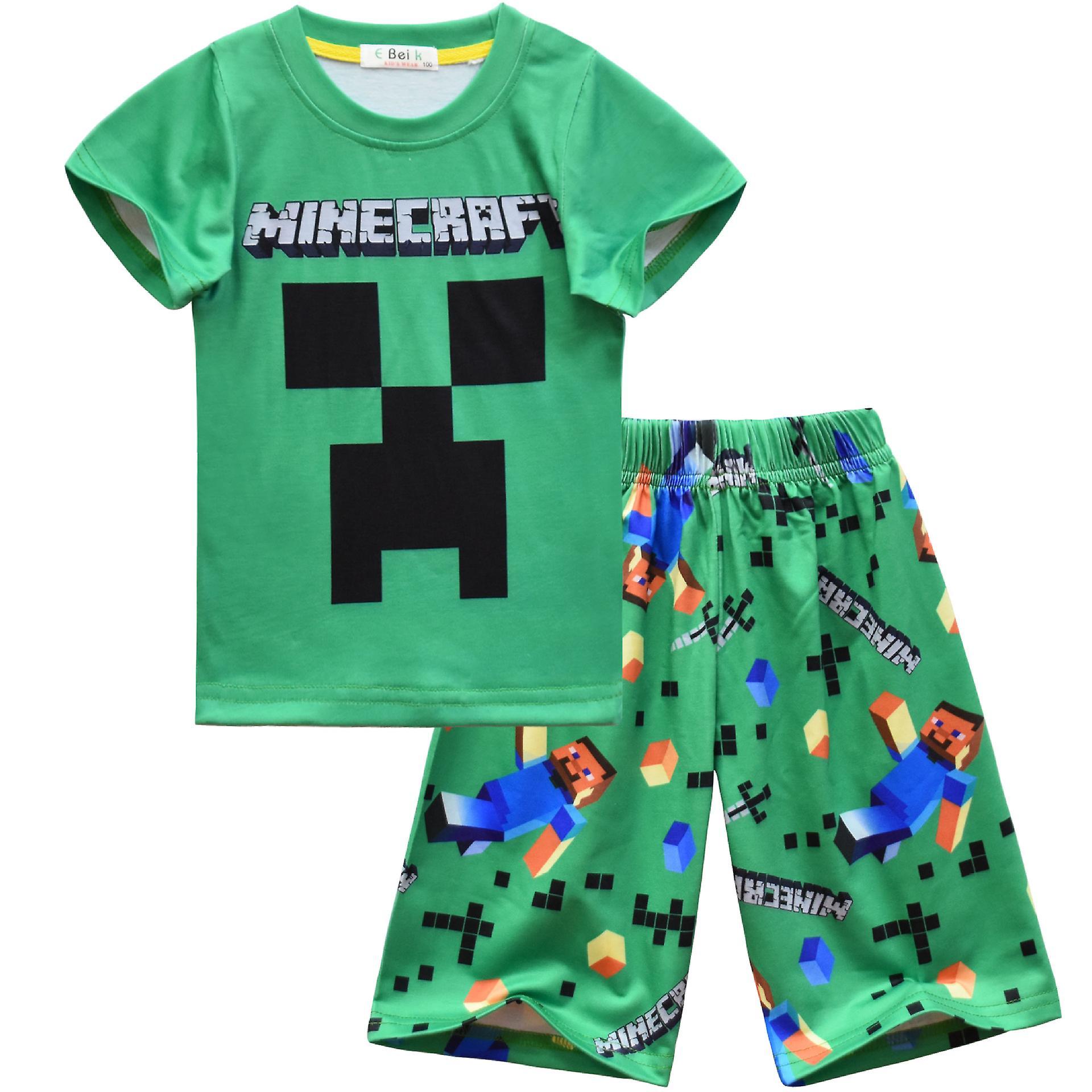 Shznv 2023 Minecraft New Summer Big Children's Pullover Short-sleeved T-shirt + Pants Two-piece Suit 553 130cm