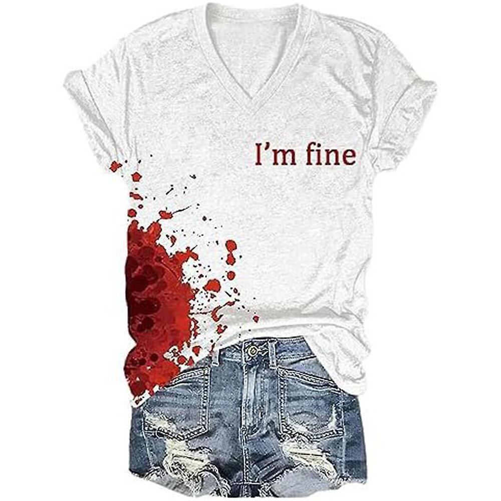 Waidfu I'm Fine Bloody T-Shirt Perfect for Halloween Costume Humor Funny Bloodstained Q2 L