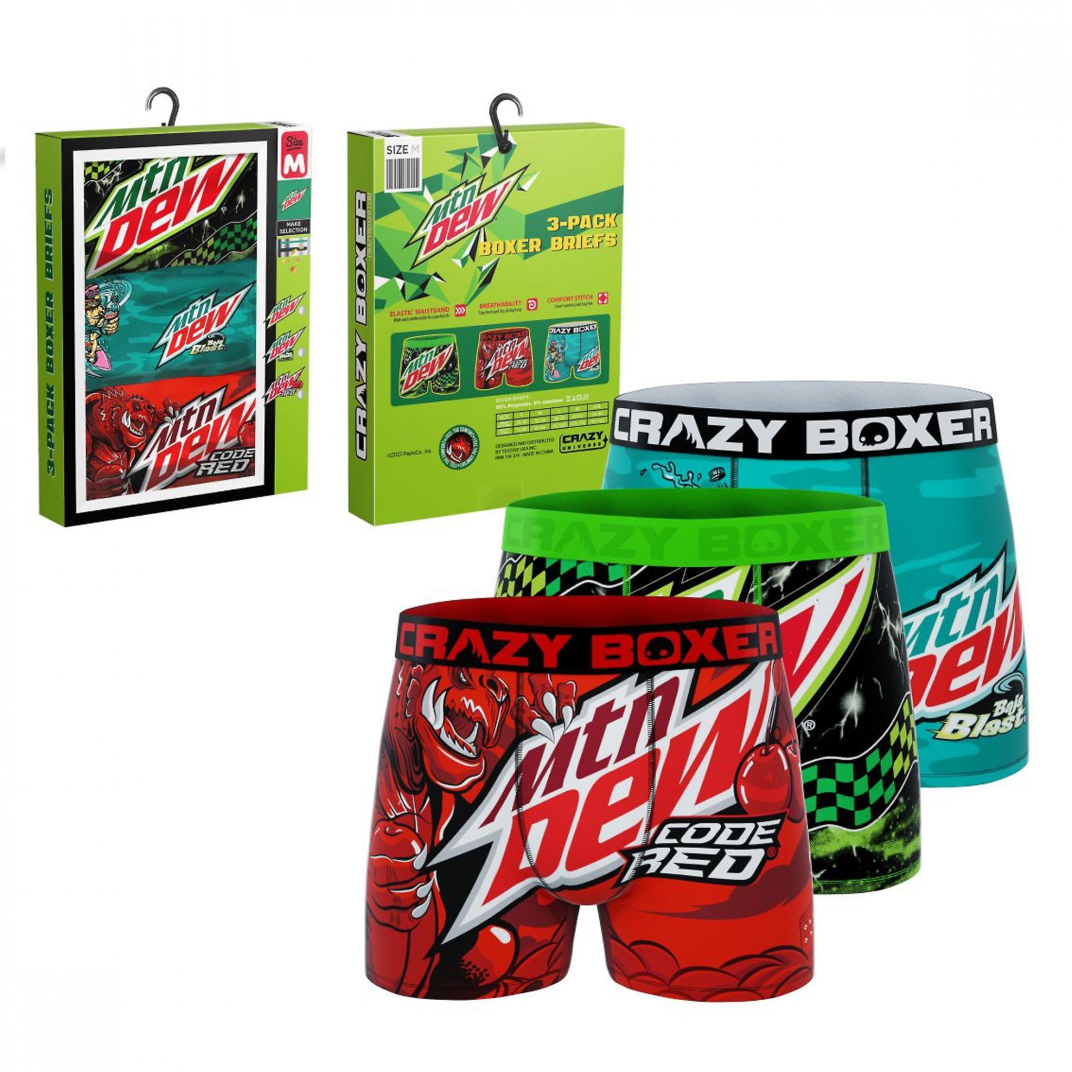 Famous Brands Crazy Boxers Mountain Dew Triple Flavor Boxer Briefs 3-Pack Multi-Color Medium (32-34)