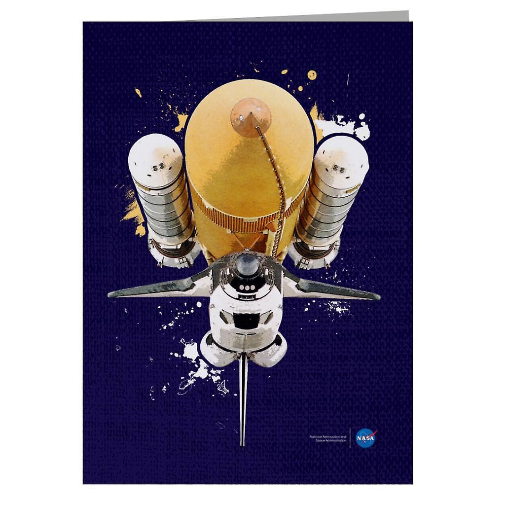 NASA Atlantis Shuttle Paint Splatter Greeting Card Navy Blue 14.5 x 21cm