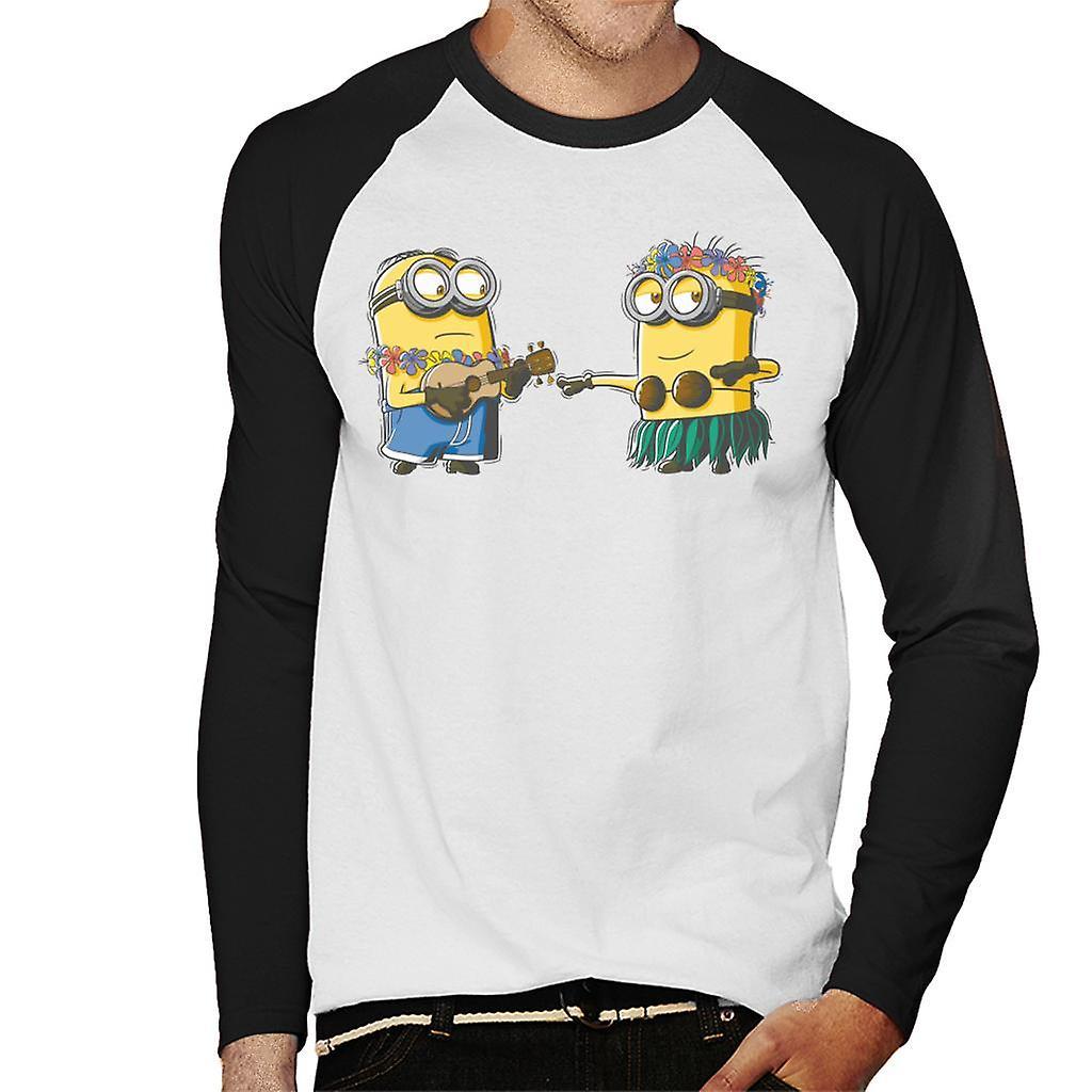 Despicable Me Minions Hula Men's Baseball Long Sleeved T-Shirt White/Black Small