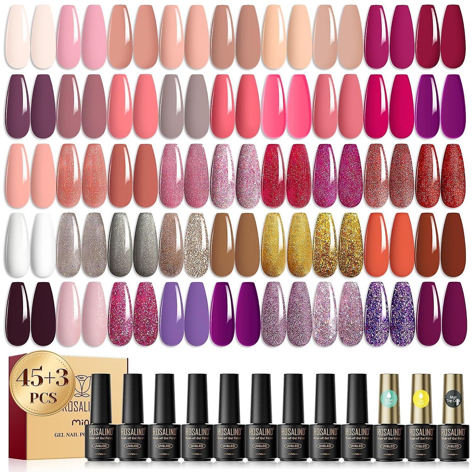 Sjjyv ROSALIND 100PCS Gel Nail Polish Set, 92 PCS Colors Gel Polish Set with 8 Bottles of Base and Glossy Matte Top Coat Starter Gel Nail Set Suita...