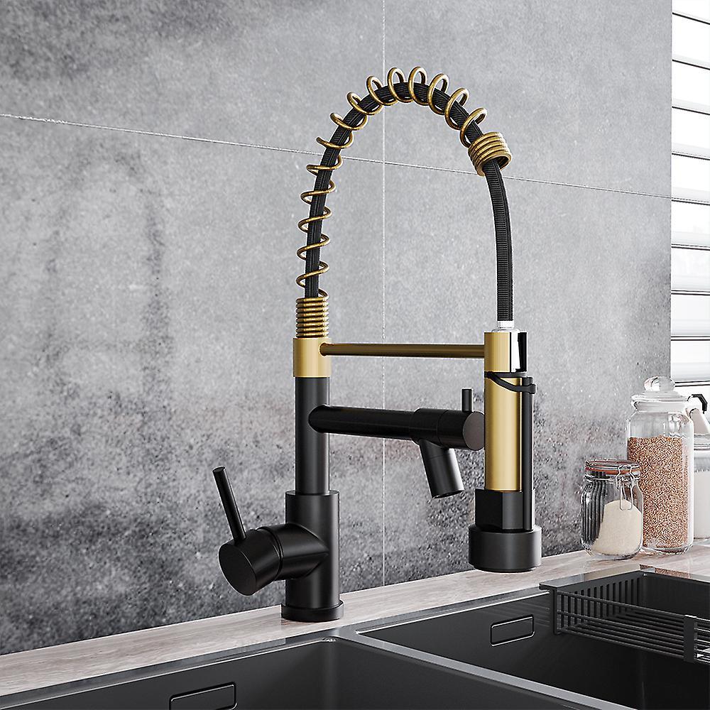 Living And Home Gold Black Stainless Steel Kitchen Faucet with Pull Down Spring Spout