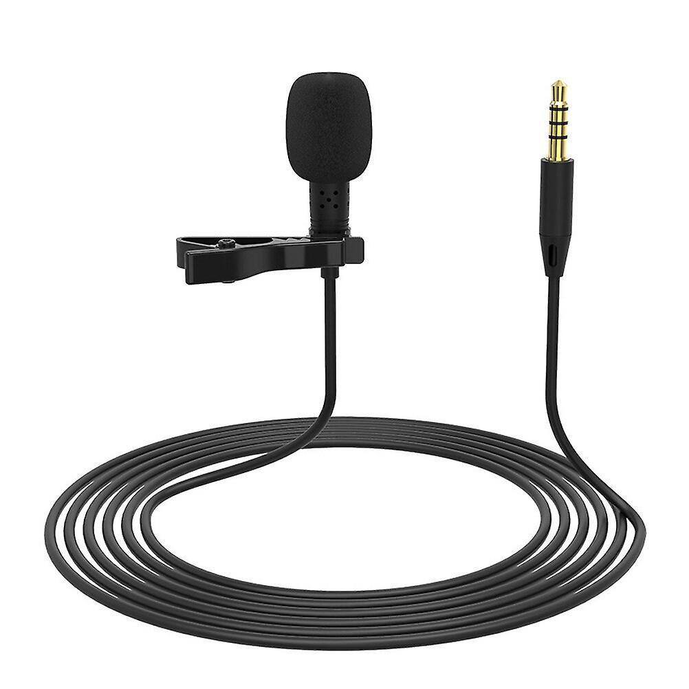 Tinksky Lapel Clip-on Phone Microphone Recording Interview Mic Wired Microphone Black 200CM