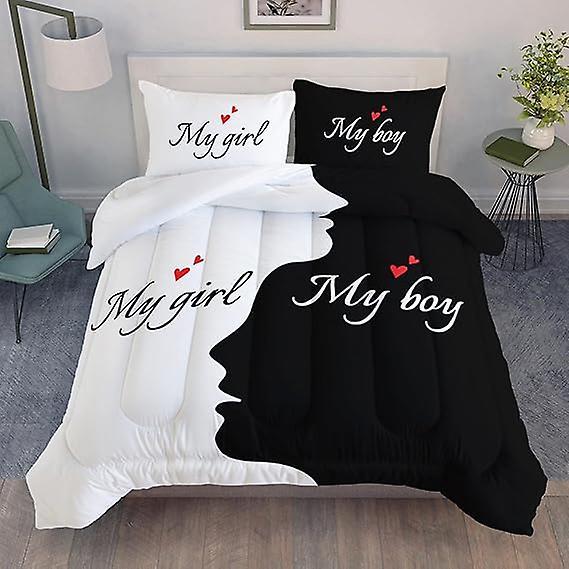 Duvet Cover Set Mr And Mrs Black And White Couples Microfiber Bedding Duvet Cover Sets 1 Duvet Cover And 1/2 Pillowshams B 160x220cm