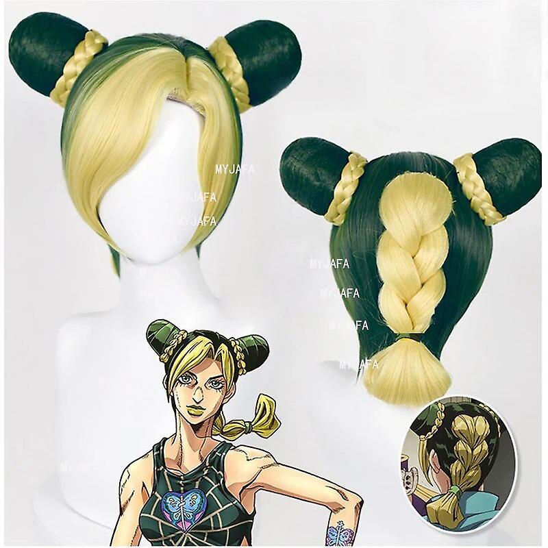 Scitoo Anime Jojo's Bizarre Adventure Jolyne Cujoh Kujo Wigs Jojo No Kimyou Na Bouken Buns Braids Heat Resistant Hair Cosplay Wig One Size