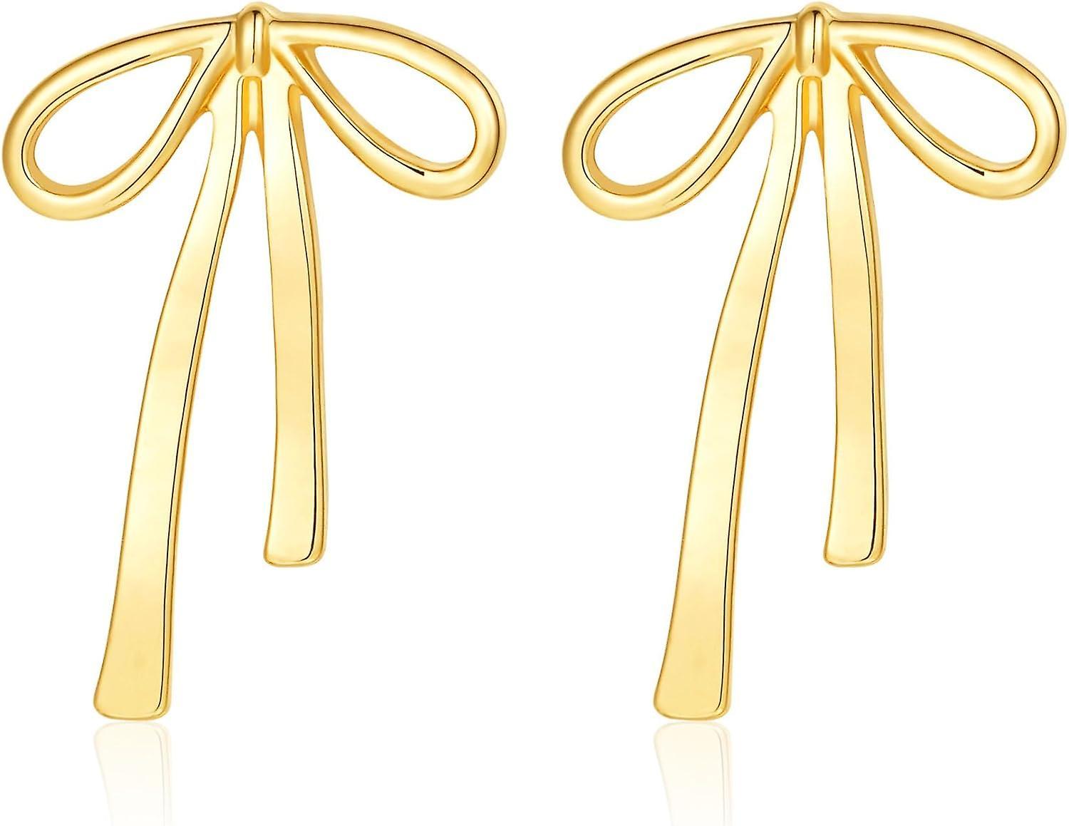 Morakot Gold Bow Earrings For Women Statement Bow Stud Earrings Jewelry Christmas Party Giftst