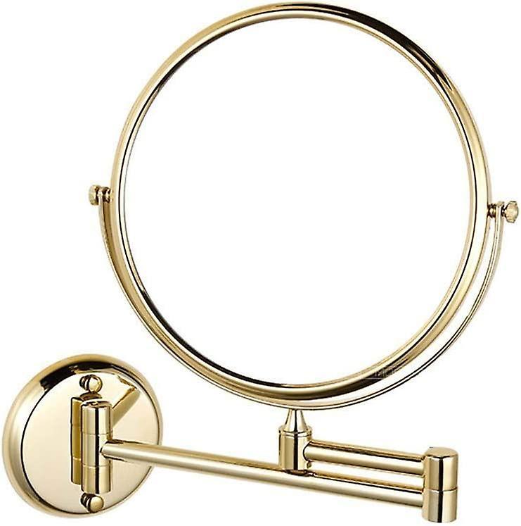 Shindat Wall Mounted Makeup Mirror 8 Inch Swivel Double Sided Extendable Foldable Shaving Bathroom 5x Magnification Gold