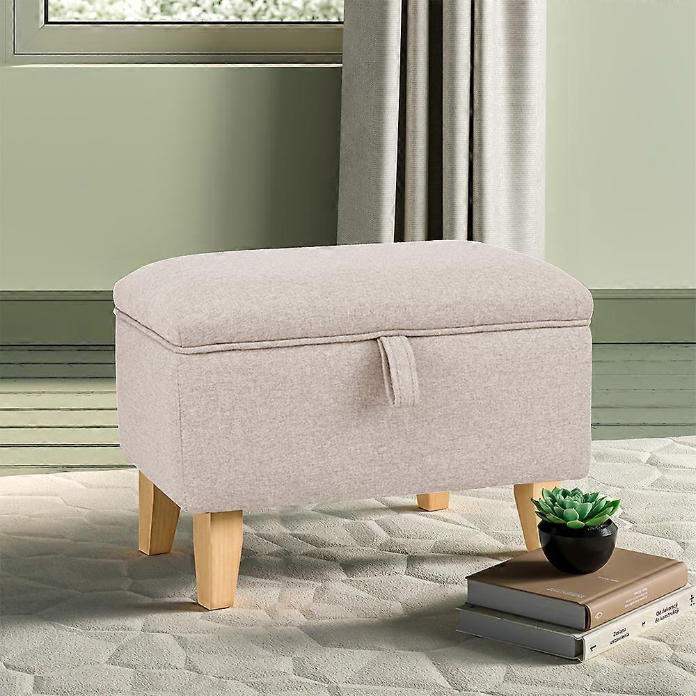 Living And Home Linen Upholstered Storage Ottoman Seat Footstool, Beige 49x33x35cm