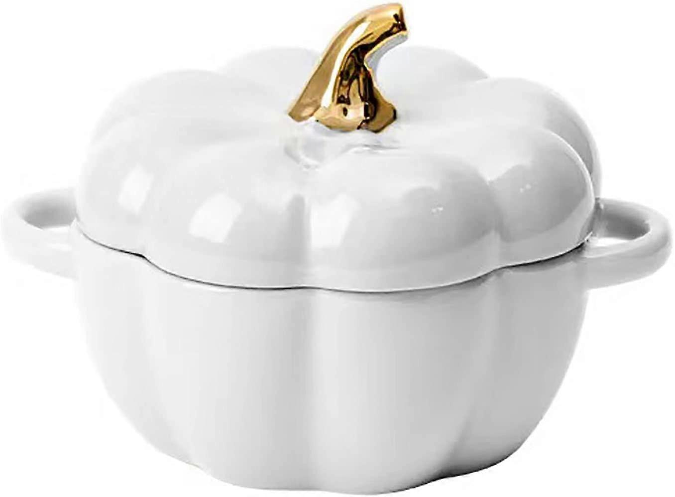 Tinor Ceramic Pumpkin Bowl, Individual Casserole, Baking Bowl for Oven Bakeware with Lid