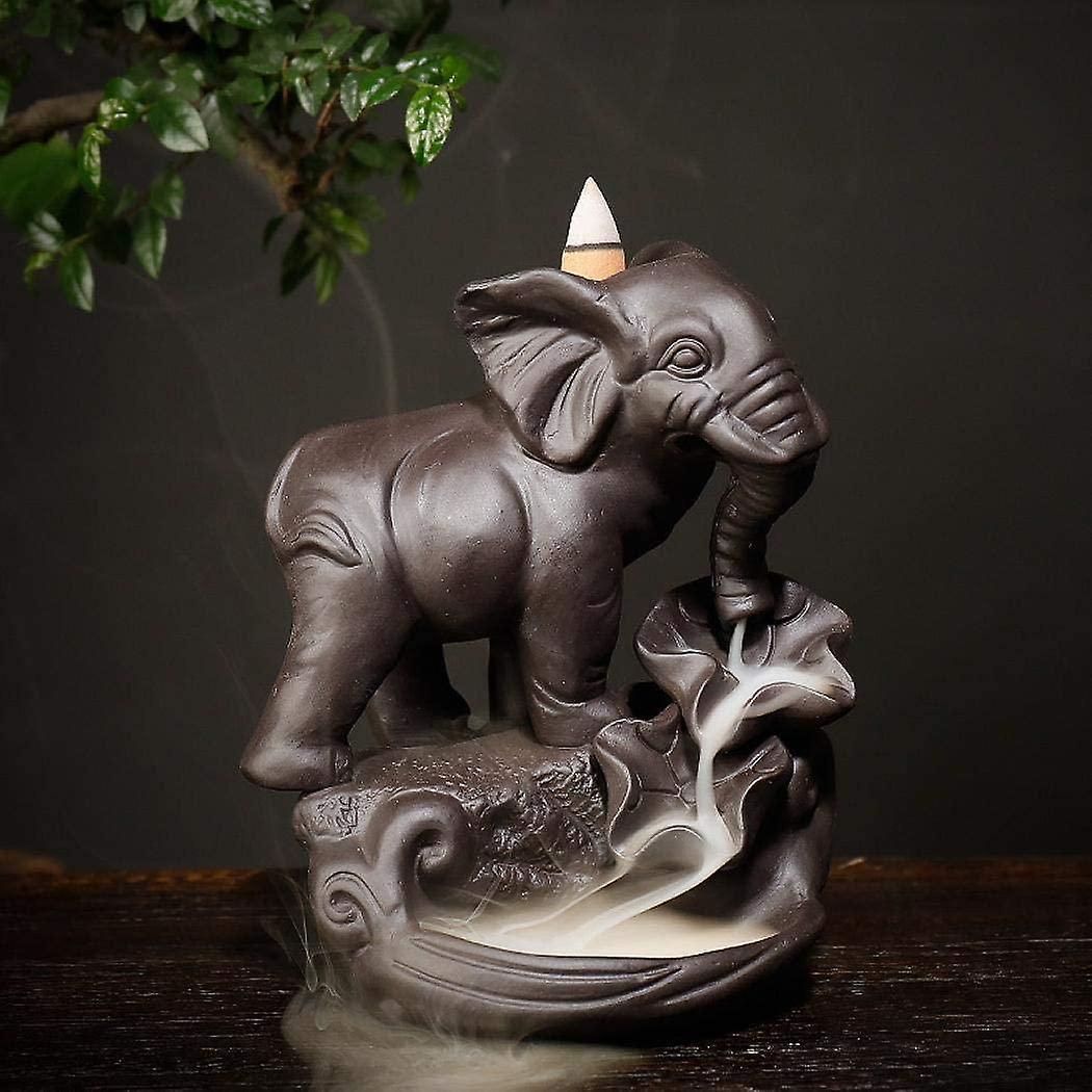 Yeye Elephant Incense Holder With 20Pcs Backflow Incense Cones, Asia Ceramic Incense Holder Backflow