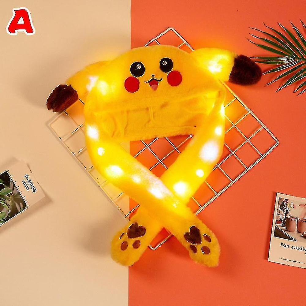 Yalo 60cm Cute Rabbit Pikachu Plush Cap With Movable Ears Glowing Hat Gift For Baby Kids A