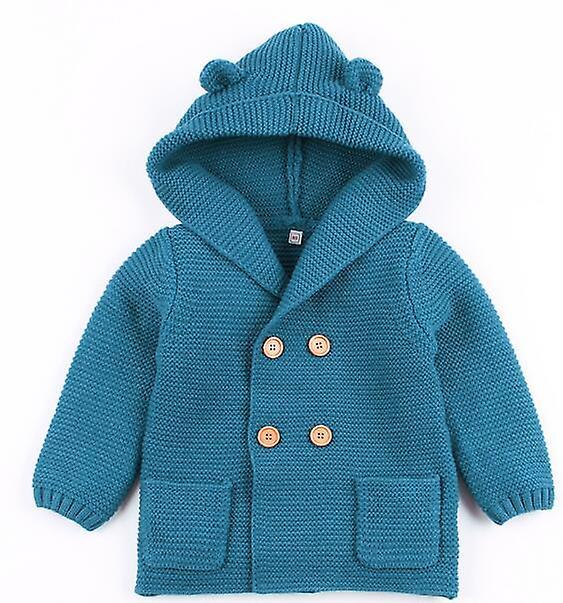 Slowmoose Baby Knitting Cardigan Winter Warm, Newborn Infant Sweaters Long Sleeve Hooded 12M / blue