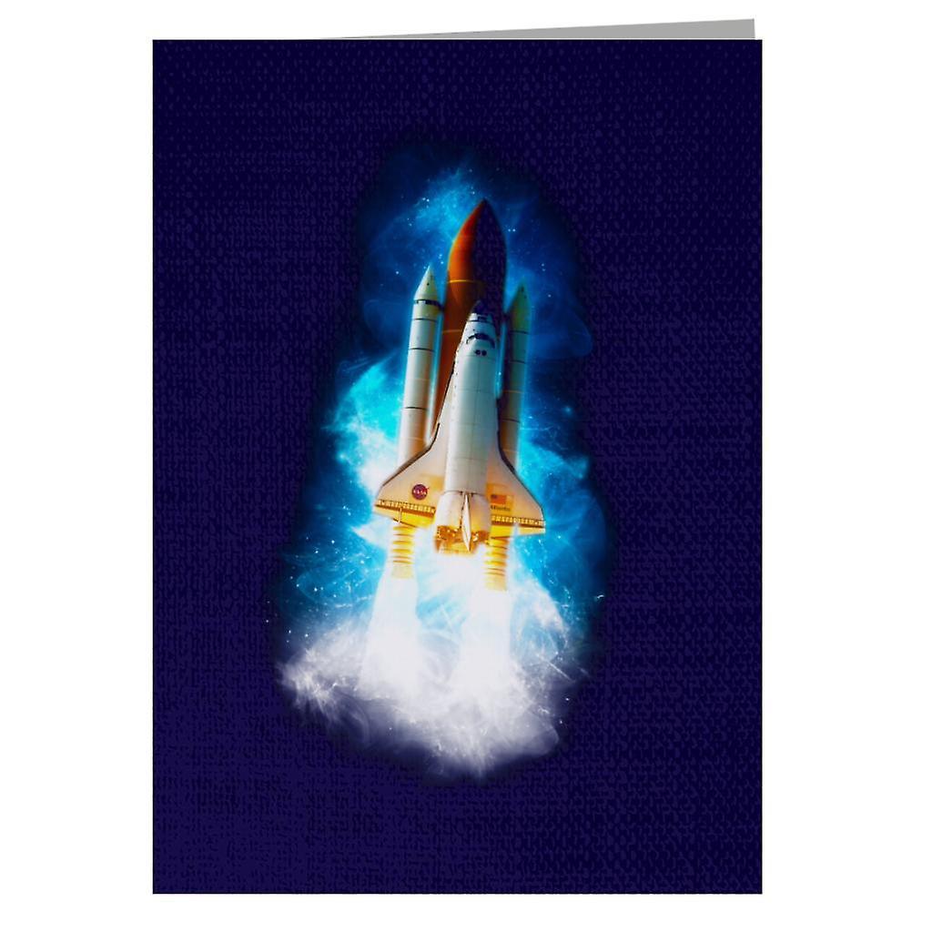 NASA Atlantis Launch Stellar Effect Greeting Card Navy Blue 14.5 x 21cm