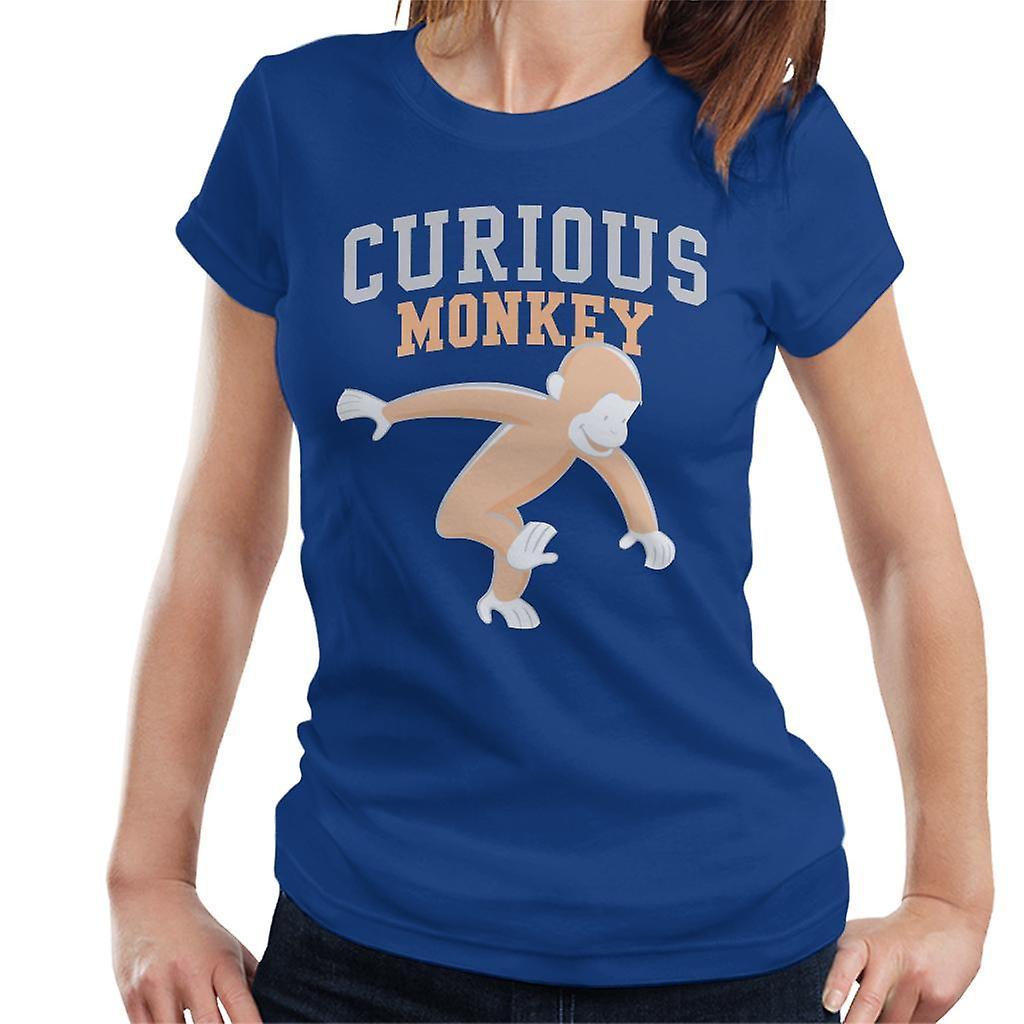 Curious George Monkey Sports Font Women's T-Shirt Royal Blue Small