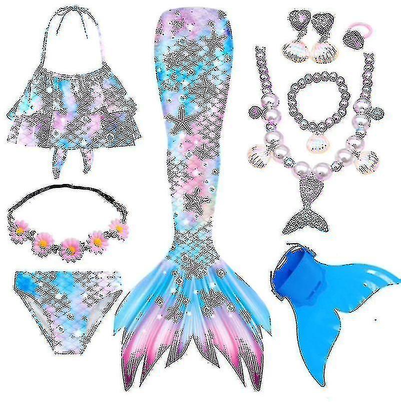 Bean 9pcs Children's Mermaid Tail Swimsuit Set With Monofin 130cm set 7