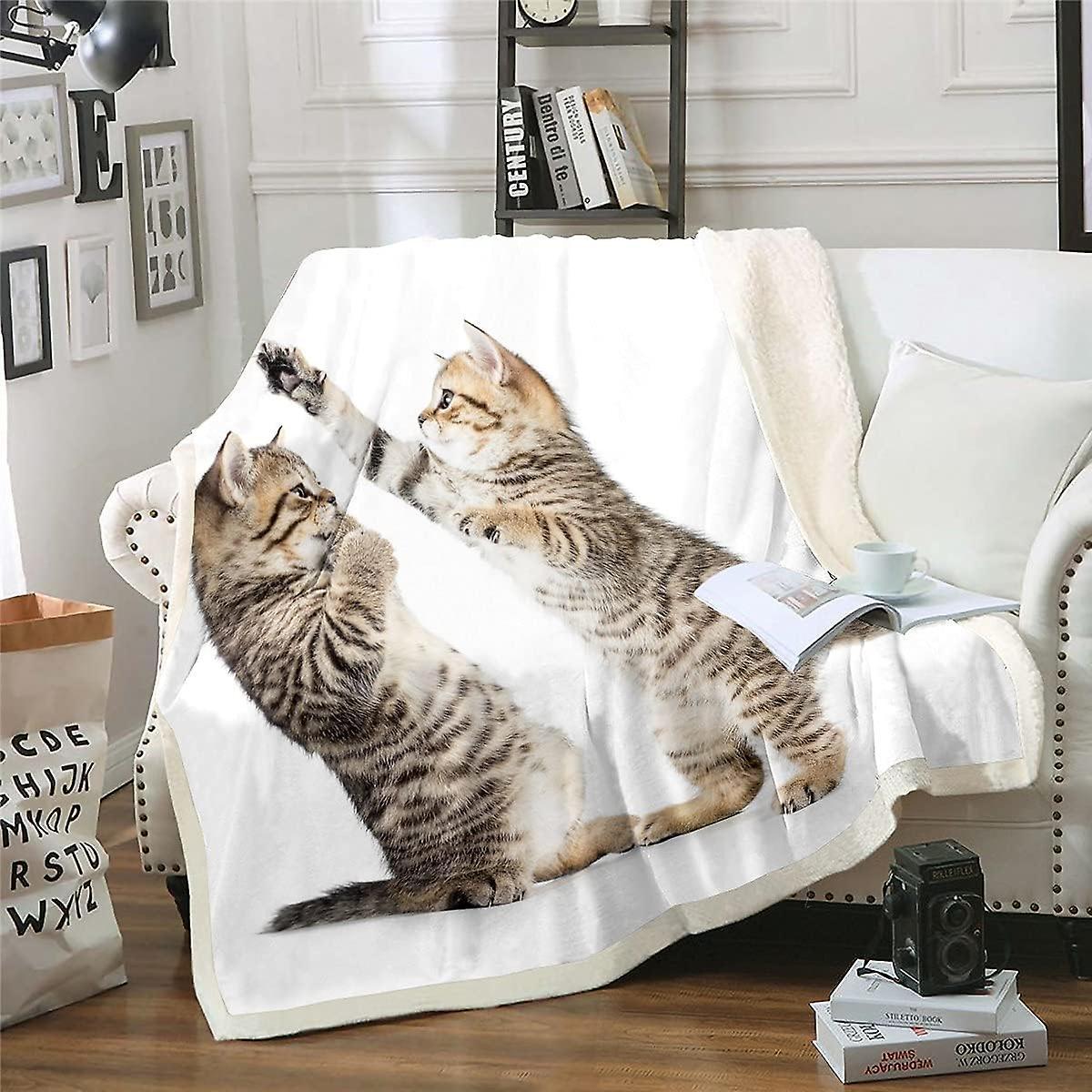 Kerota Cat Fleece Throw Blanket Pet Cats Plush Blanket for Bed Sofa Cute Kitten Sherpa Blanket Breathable D Animal Warm Fuzzy Blanket Double 50x40i...