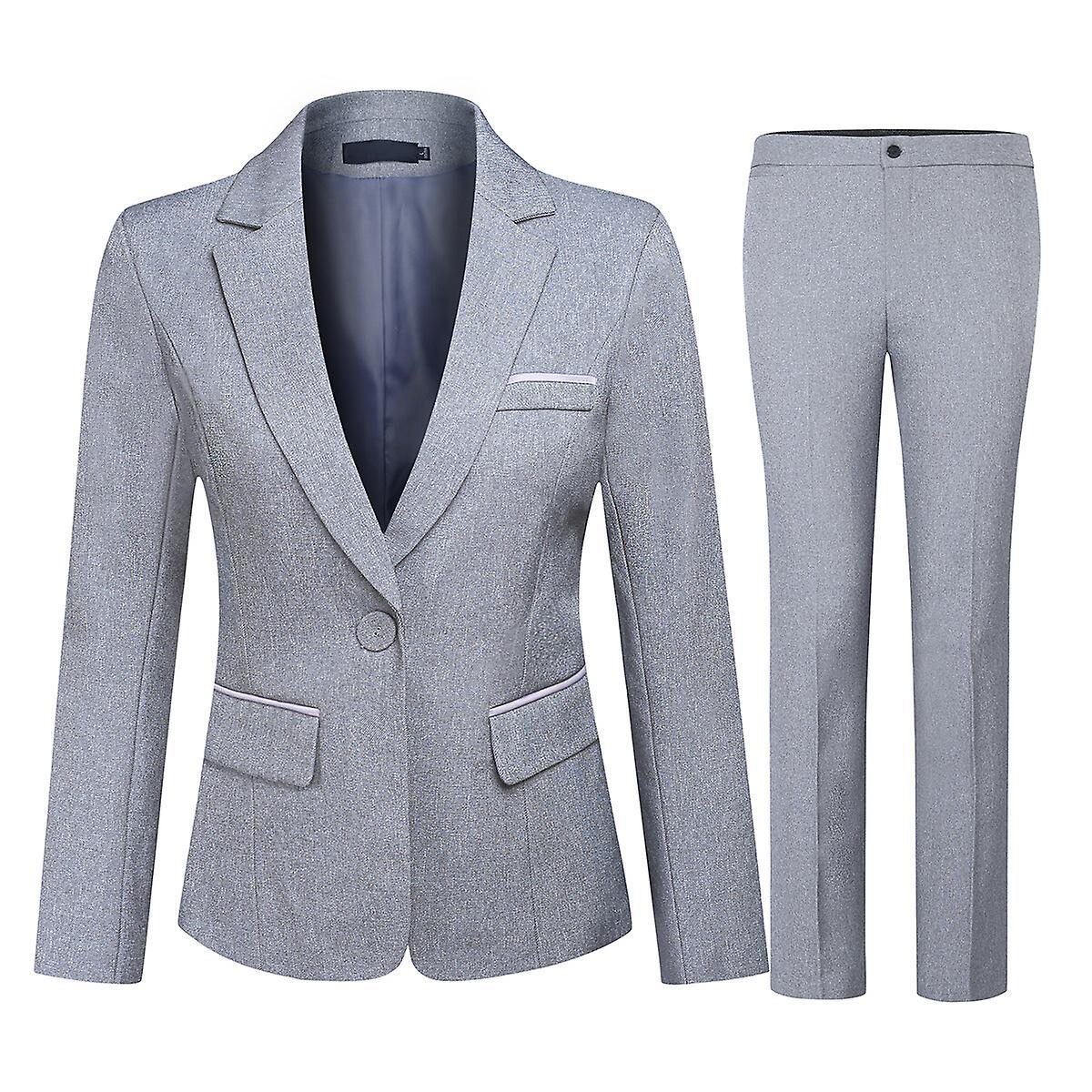 Allthemen Womens 2-Piece Business Solid Formal Office Lady Slim Suit Gray M