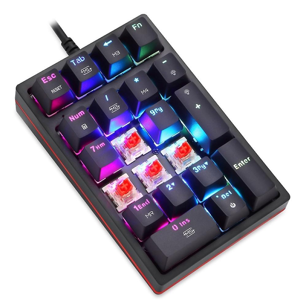 Smalibal K24 LED RGB Backlight Extended 21 Keys Wired Mechanical Keyboard for Computers Red